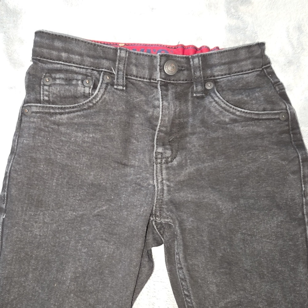 Levi's 511 Jeans Youth Boys Size 7 Reg Black Denim Adjustable Waist‎
